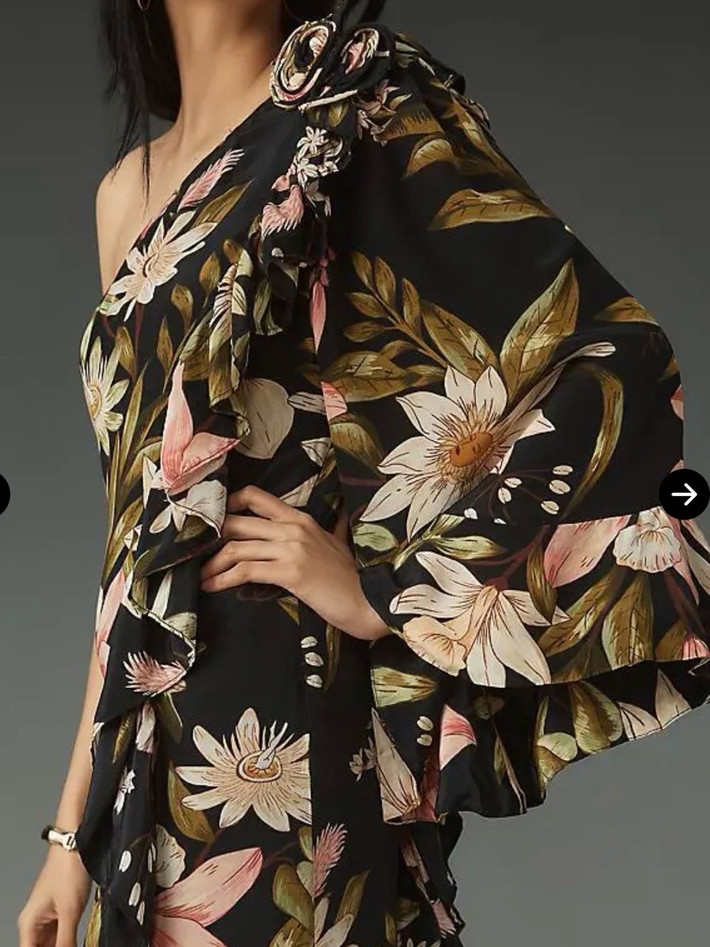 FARM Rio Surreal Flowers One-Shoulder Ruffled Maxi Dress | M